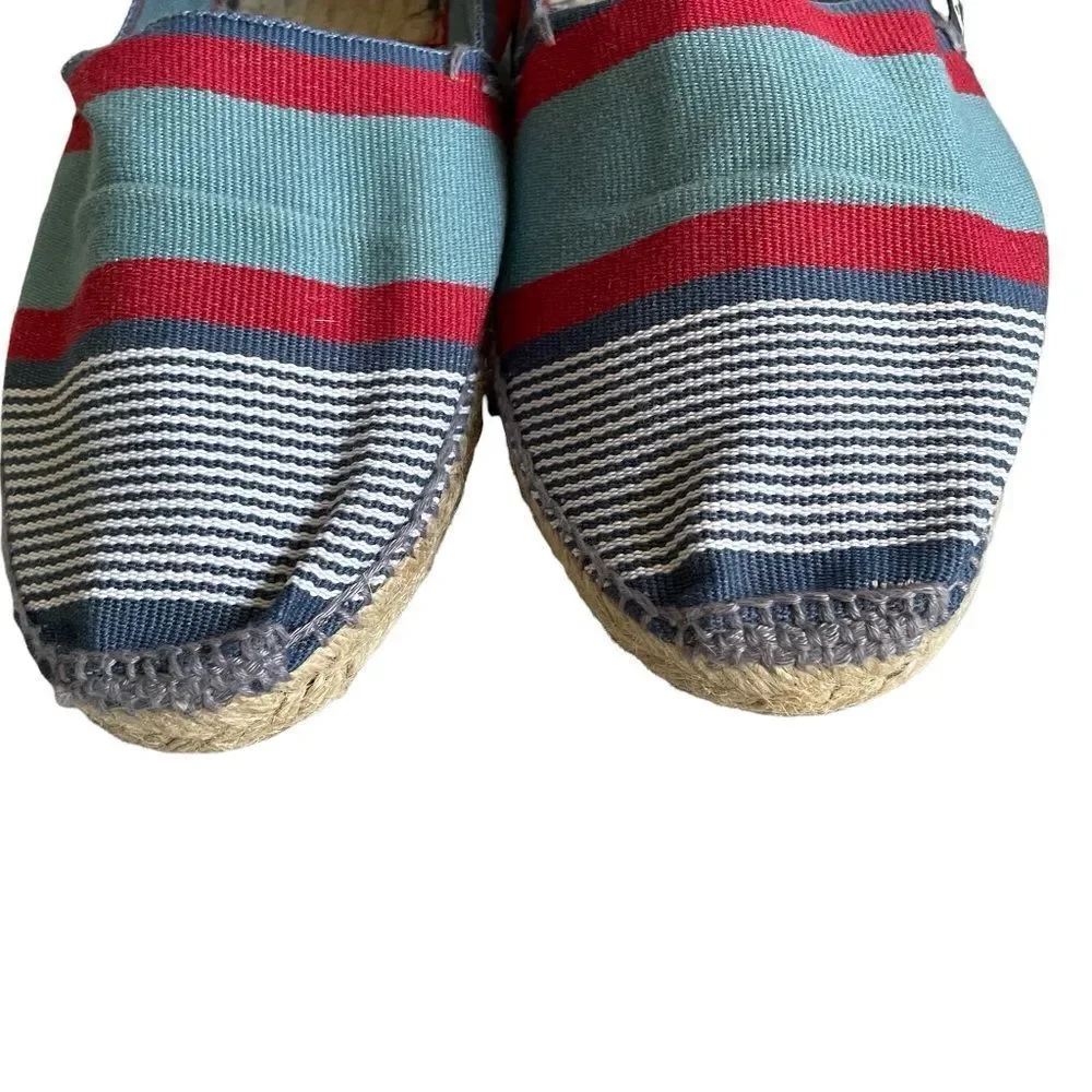 ARTISANAT FRANCAIS Striped Flat Slip-On Espadrilles Loafers Sandals Blue Red 40